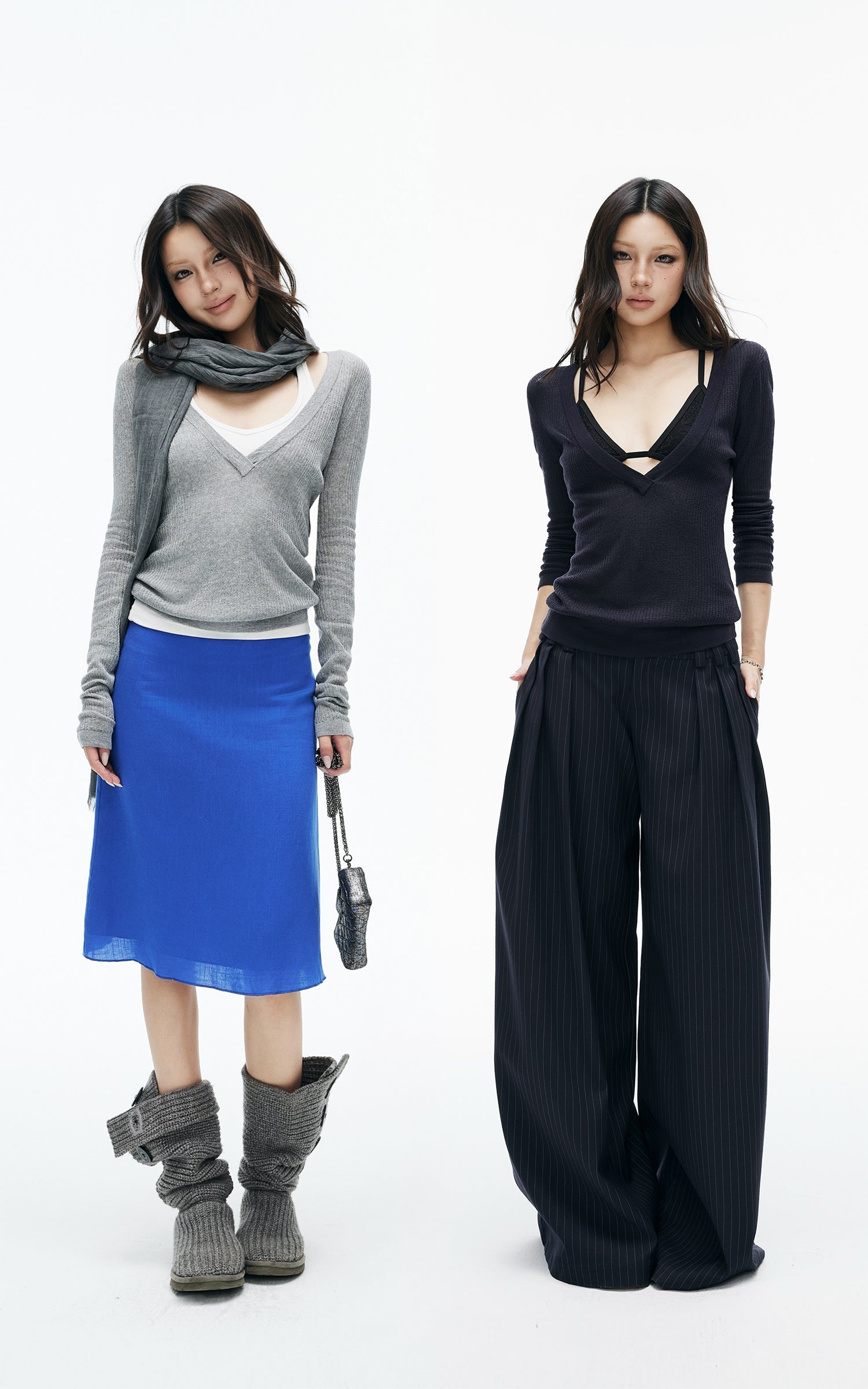 IAMXIAA Deep V-Neck Sheer Knit Sweater