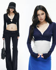 IAMXIAA Sheer V-Neck Cropped Knit Cardigan