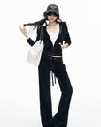 IAMXIAA Velour Zip-Up Hoodie & Wide-Leg Pants Set