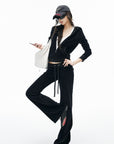 IAMXIAA Velour Zip-Up Hoodie & Wide-Leg Pants Set