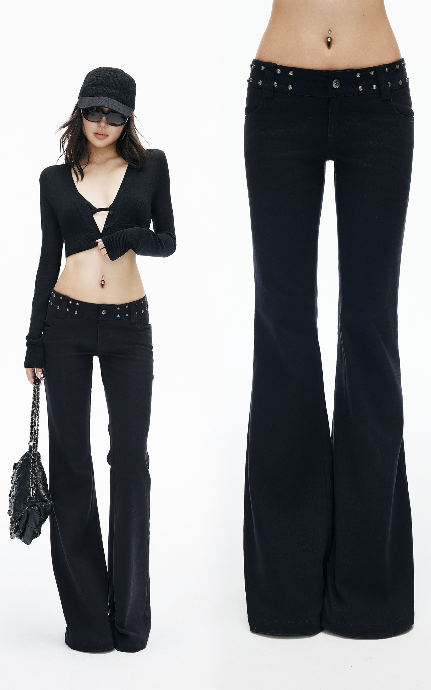 IAMXIAA Low-Rise Studded Flared Pants