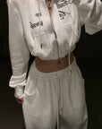 WARDEN EDGE Textured Fleece Cropped Hoodie & Wide Leg Sweatpants Set