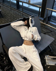 WARDEN EDGE Textured Fleece Cropped Hoodie & Wide Leg Sweatpants Set