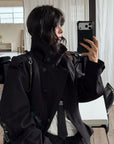 WARDEN EDGE High Collar Belted Peplum Jacket