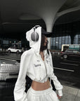 WARDEN EDGE Textured Fleece Cropped Hoodie & Wide Leg Sweatpants Set