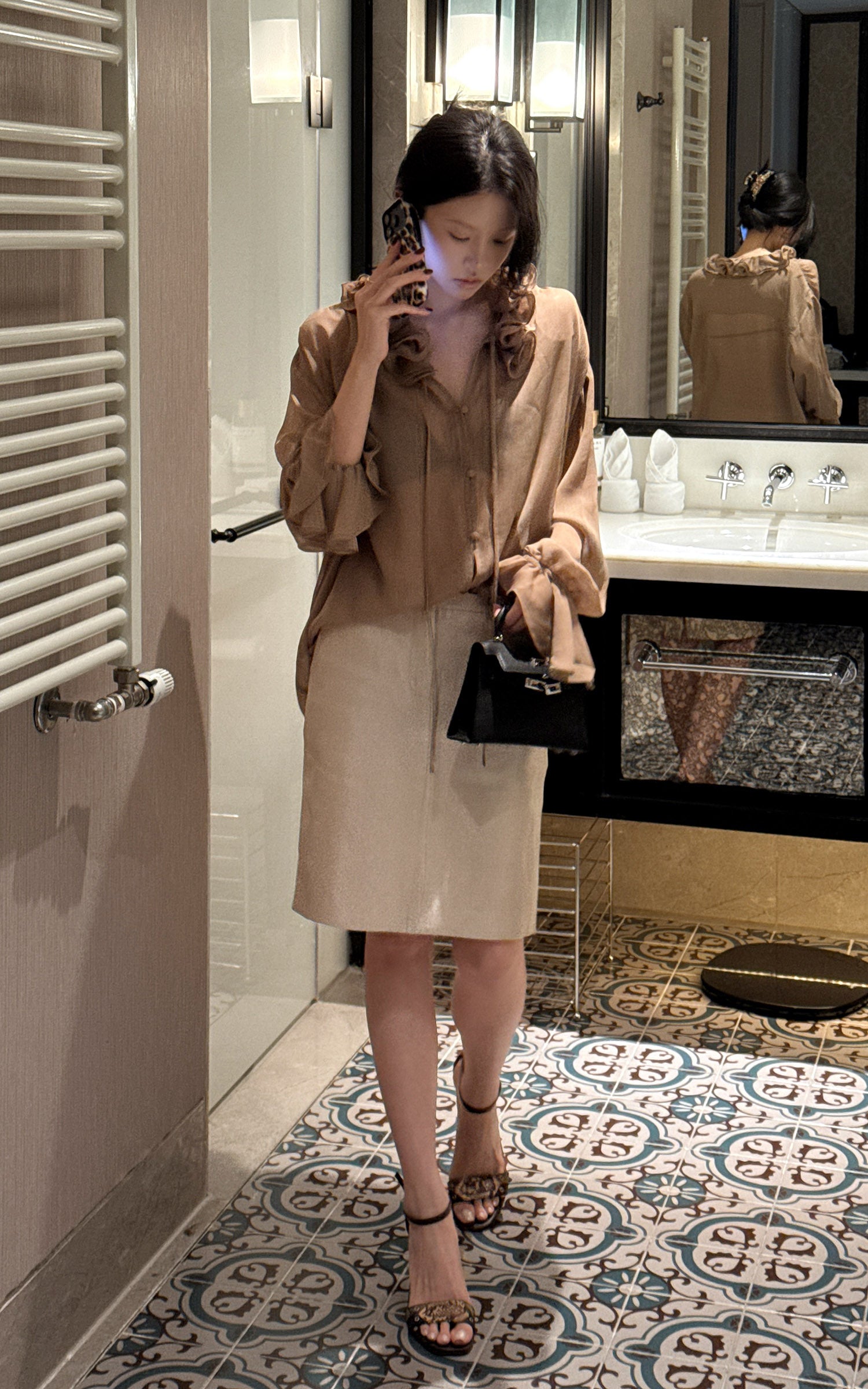 Hydrae Ruffle Collar Sheer Bell-Sleeve Blouse