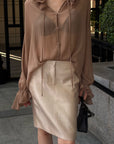 Hydrae Ruffle Collar Sheer Bell-Sleeve Blouse