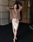 Hydrae Ruffle Collar Sheer Bell-Sleeve Blouse