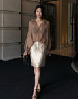 Hydrae Ruffle Collar Sheer Bell-Sleeve Blouse