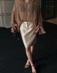 Hydrae Ruffle Collar Sheer Bell-Sleeve Blouse