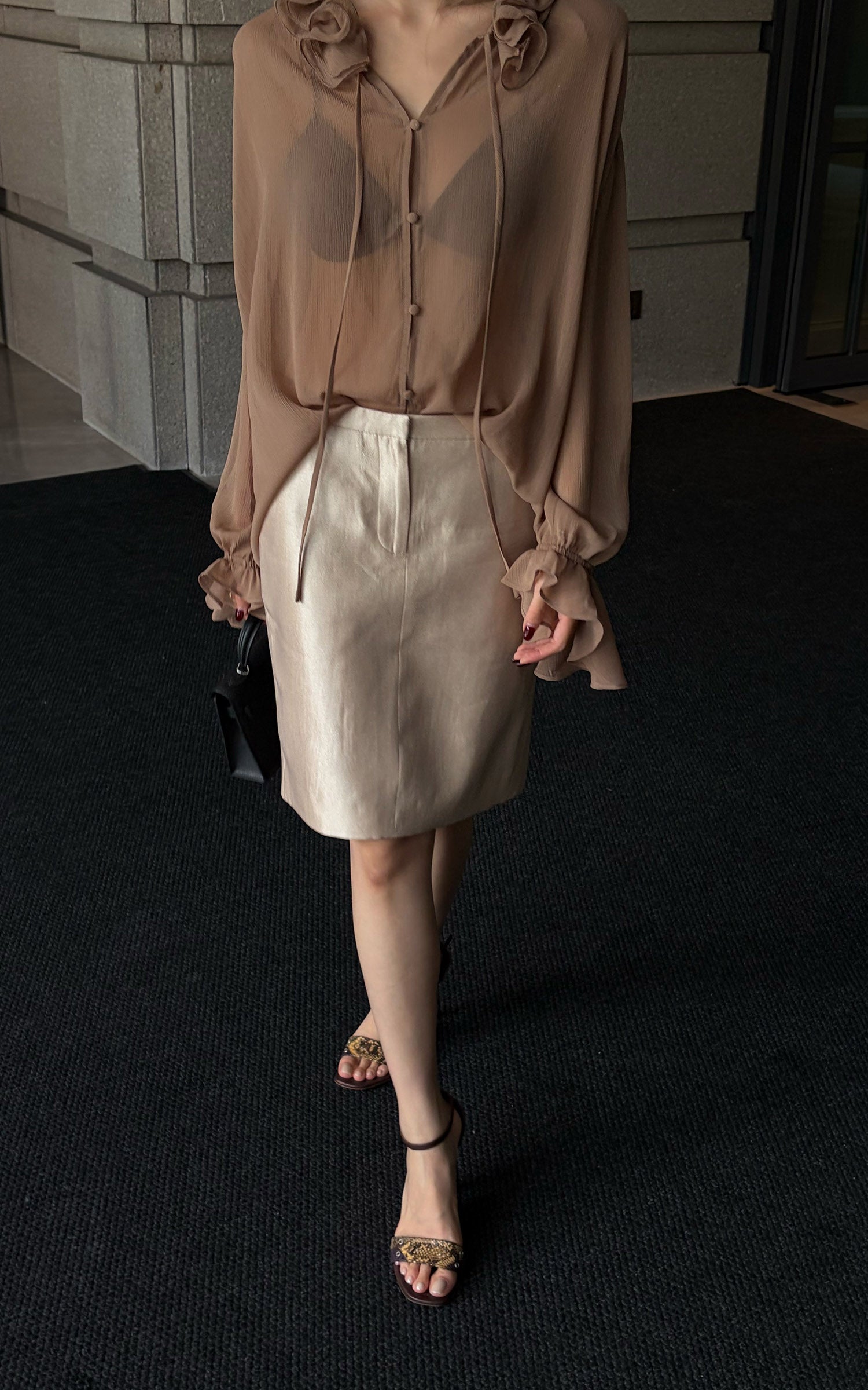 Hydrae Ruffle Collar Sheer Bell-Sleeve Blouse