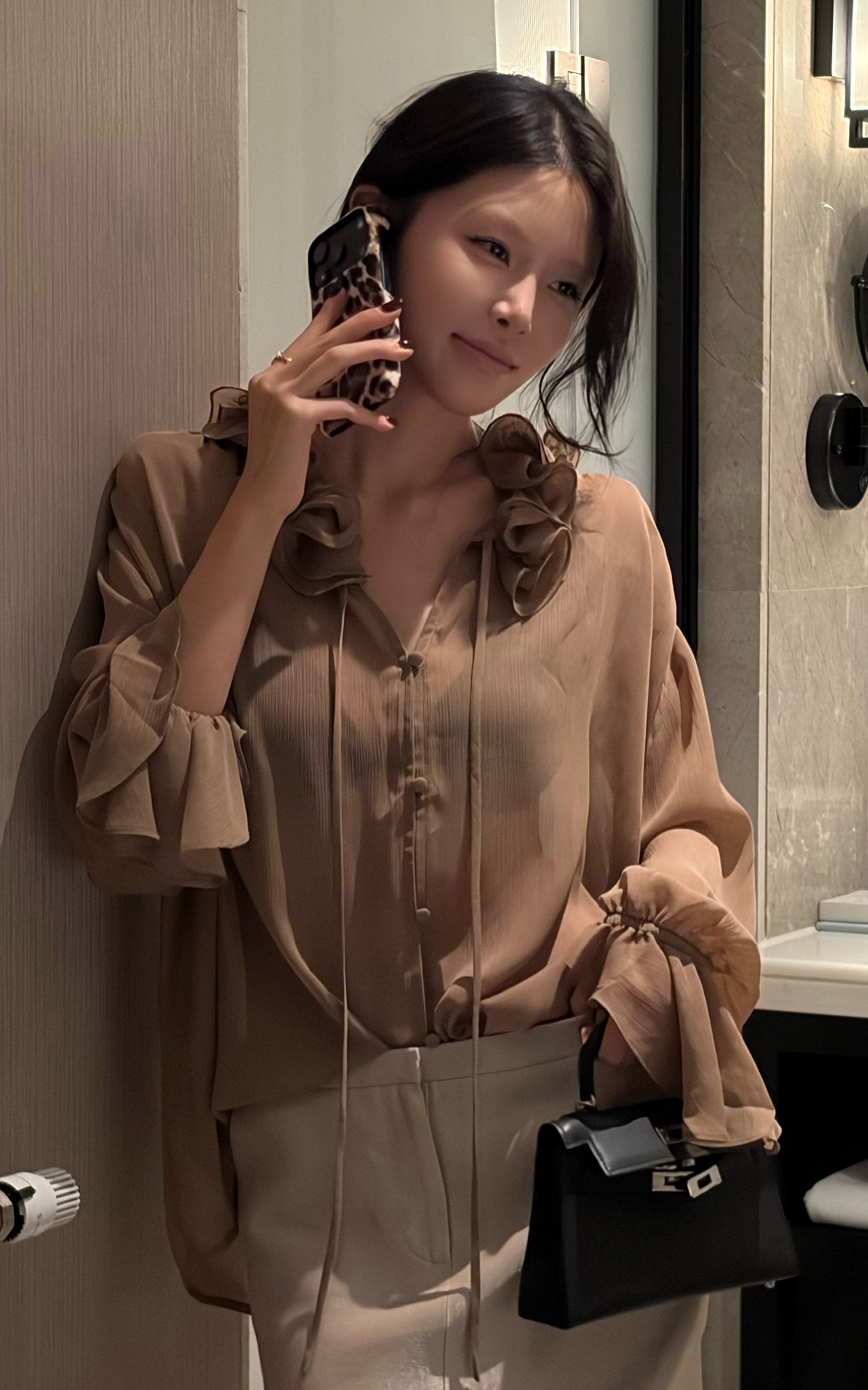 Hydrae Ruffle Collar Sheer Bell-Sleeve Blouse