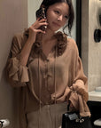 Hydrae Ruffle Collar Sheer Bell-Sleeve Blouse