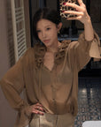 Hydrae Ruffle Collar Sheer Bell-Sleeve Blouse