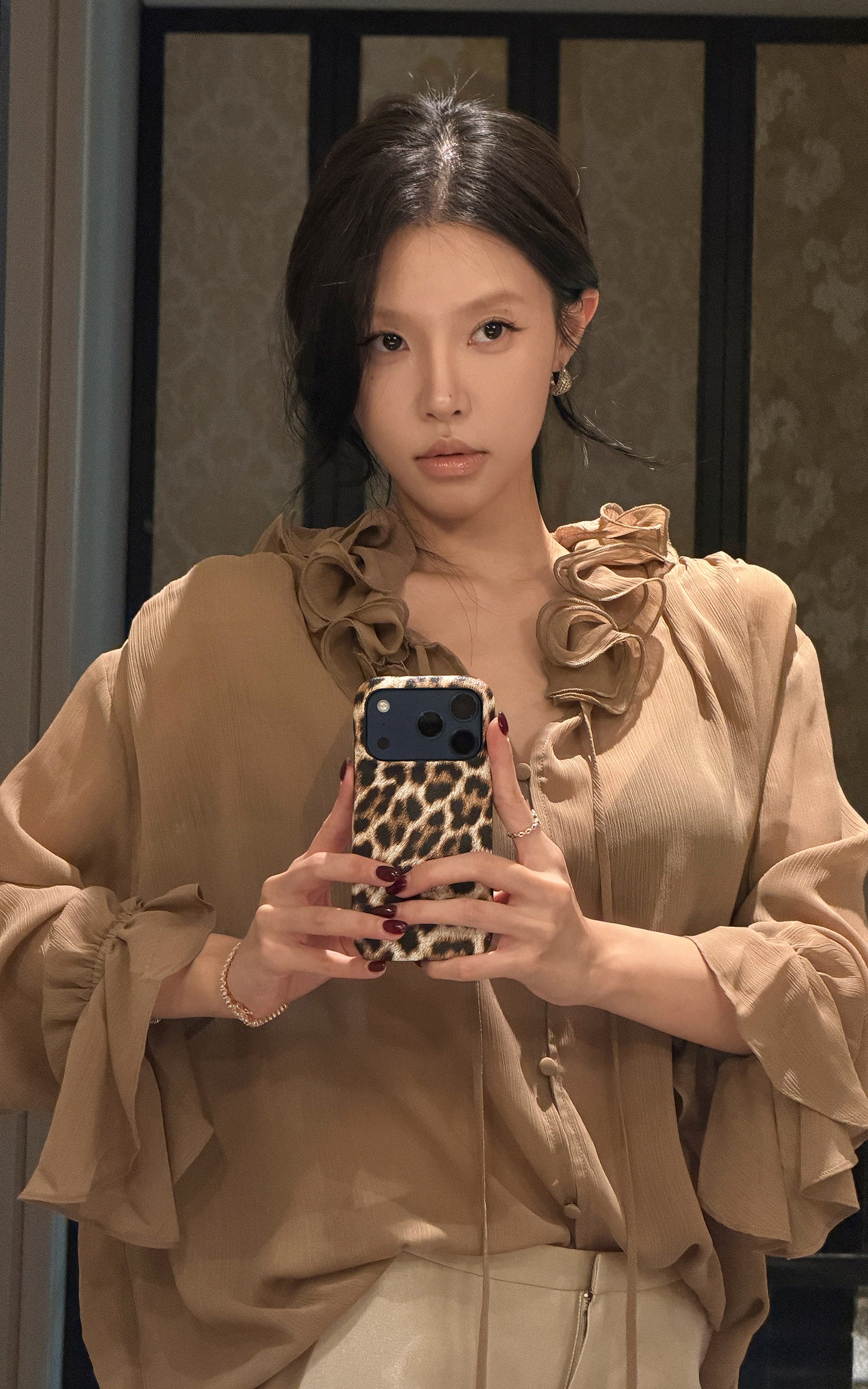 Hydrae Ruffle Collar Sheer Bell-Sleeve Blouse