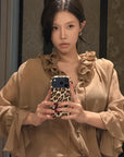 Hydrae Ruffle Collar Sheer Bell-Sleeve Blouse