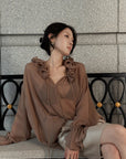 Hydrae Ruffle Collar Sheer Bell-Sleeve Blouse