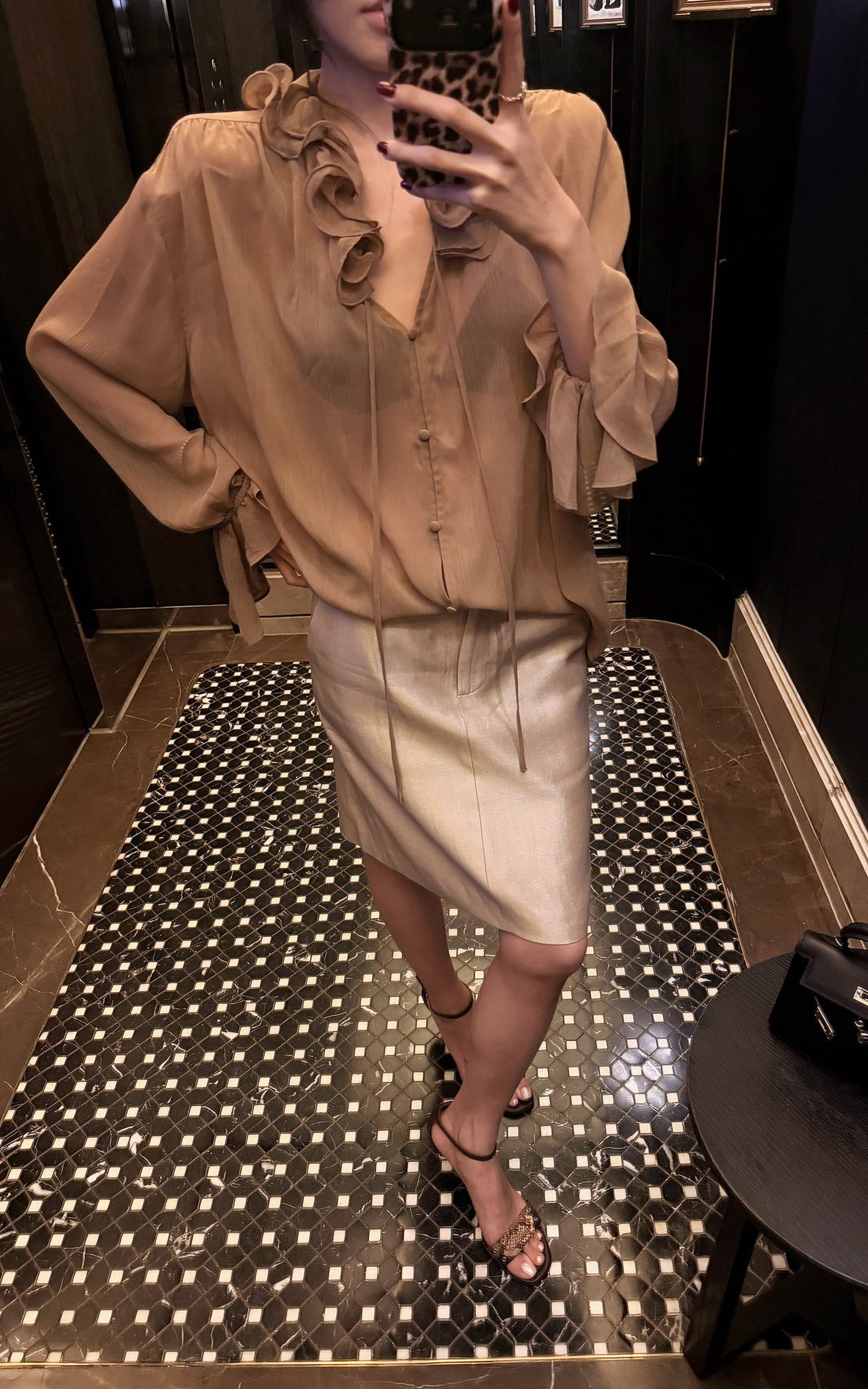 Hydrae Ruffle Collar Sheer Bell-Sleeve Blouse