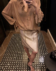 Hydrae Ruffle Collar Sheer Bell-Sleeve Blouse