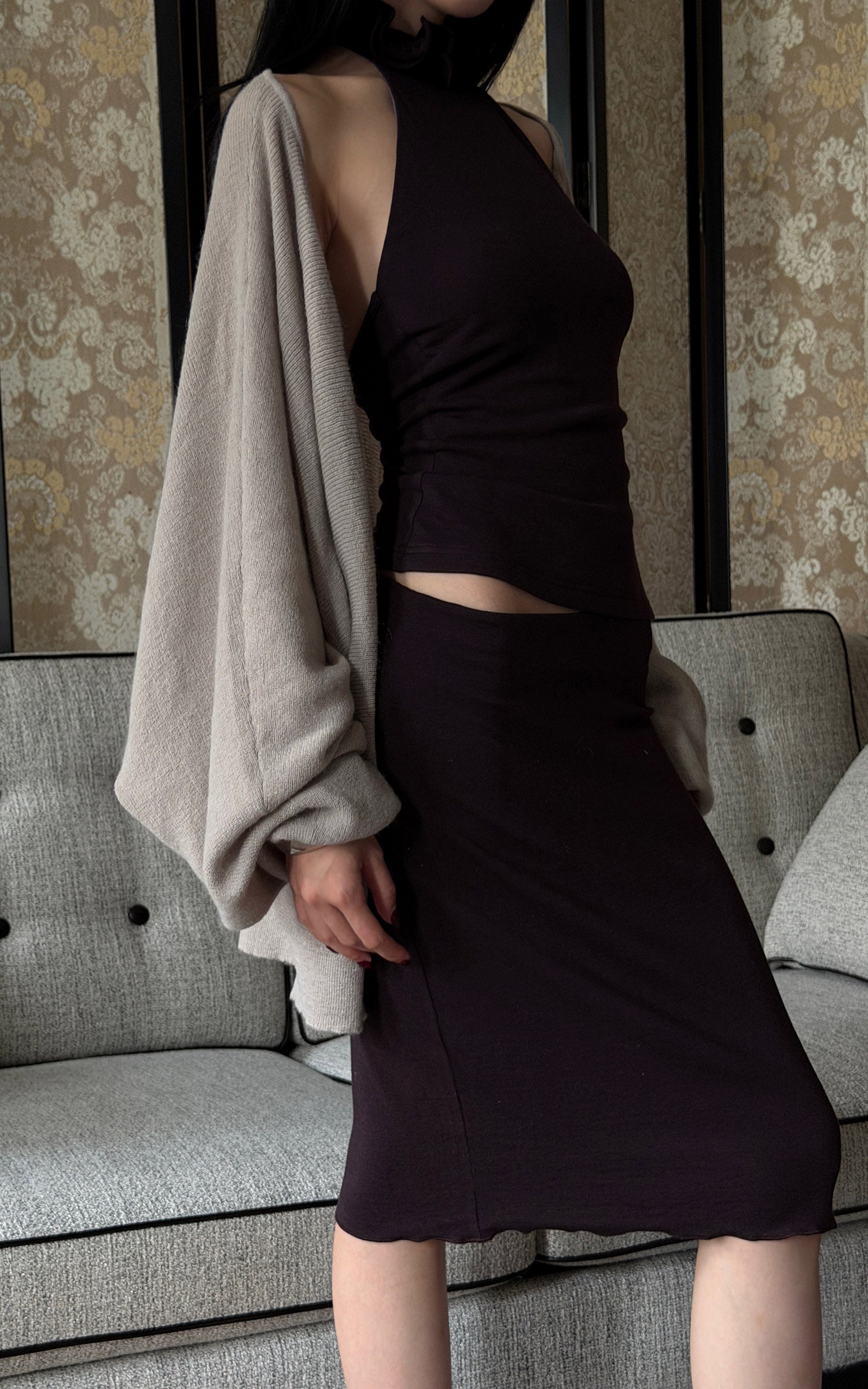 Hydrae Ruffle Halter Top &amp; Midi Skirt Set
