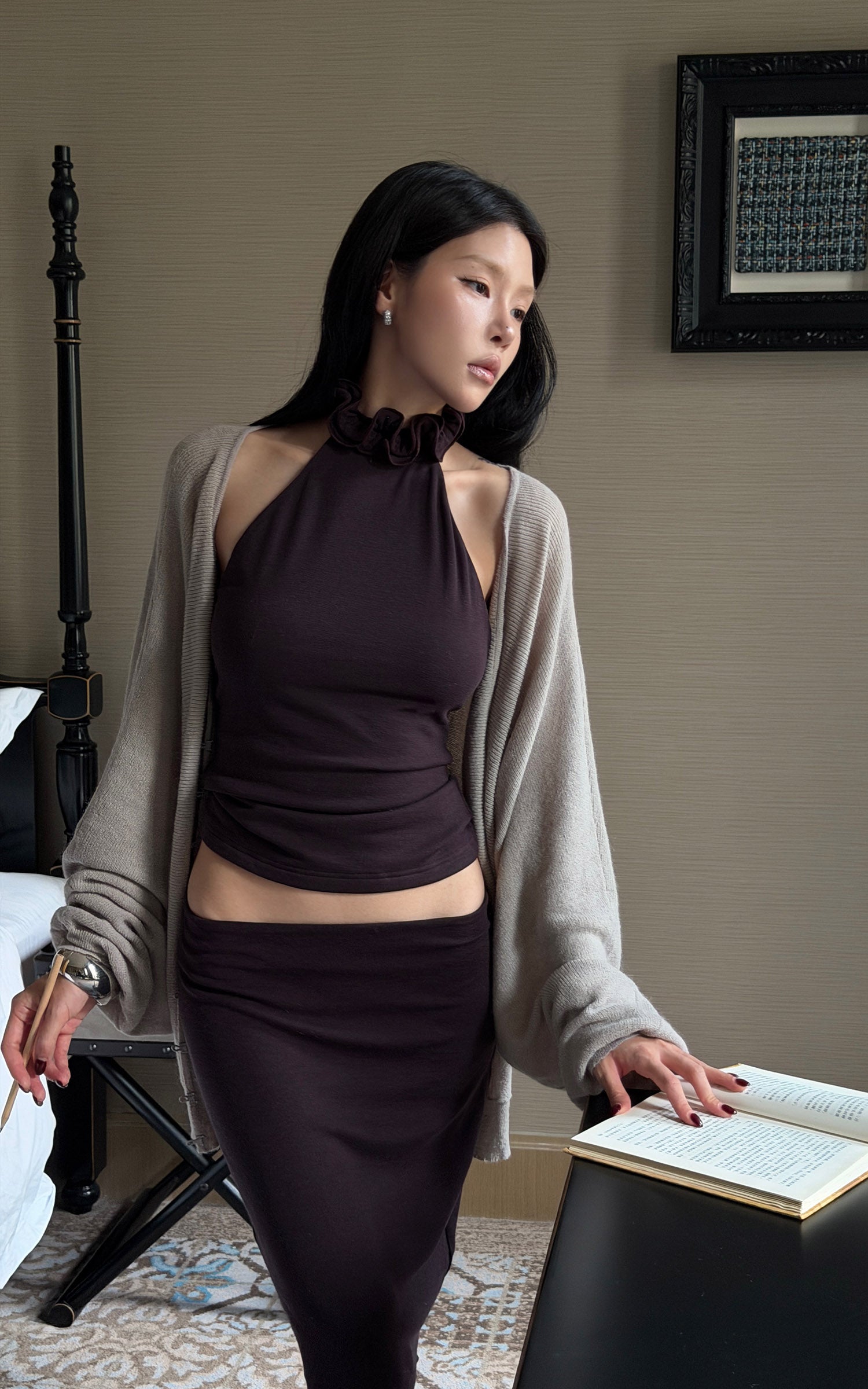 Hydrae Ruffle Halter Top &amp; Midi Skirt Set