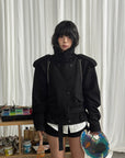 WARDEN EDGE High Collar Belted Peplum Jacket