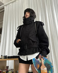 WARDEN EDGE High Collar Belted Peplum Jacket