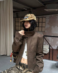 WARDEN EDGE Distressed Suede High-Neck Cropped Jacket