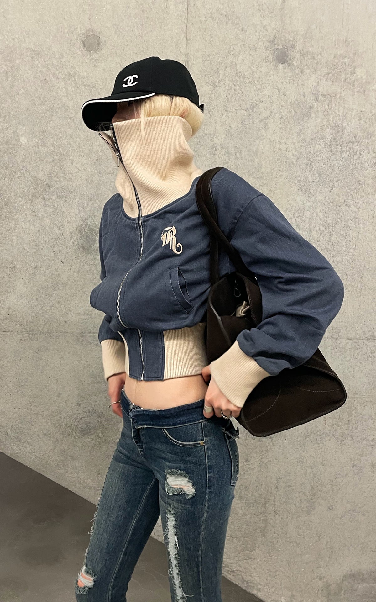 Rase le sol Sculpted High-Neck Corset Denim Jacket