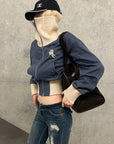 Rase le sol Sculpted High-Neck Corset Denim Jacket