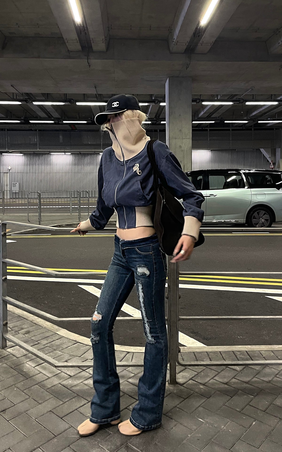 Rase le sol Sculpted High-Neck Corset Denim Jacket