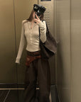 Rase le sol Second-Skin Ribbed Button Long Sleeve Top