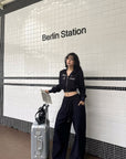 WARDEN EDGE Textured Fleece Cropped Hoodie & Wide Leg Sweatpants Set