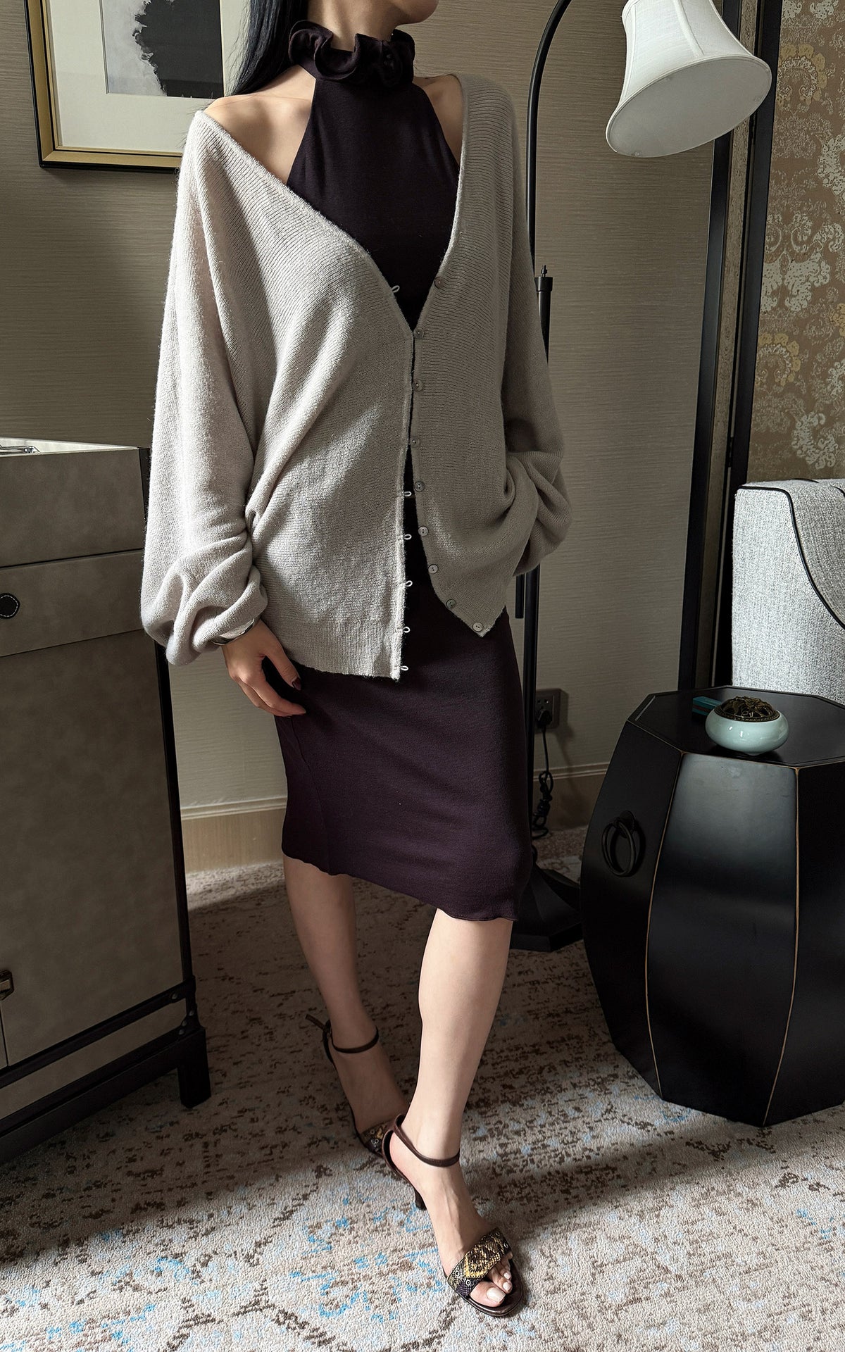 Hydrae Oversized Draped V-Neck Knit Cardigan