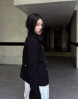 Hydrae Sculpted Waist Military Button Structured Blazer Jacket