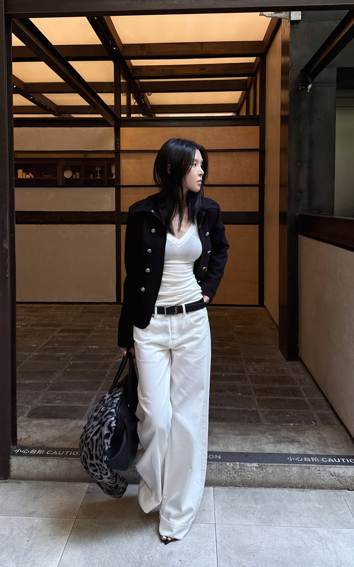 Hydrae Sculpted Waist Military Button Structured Blazer Jacket