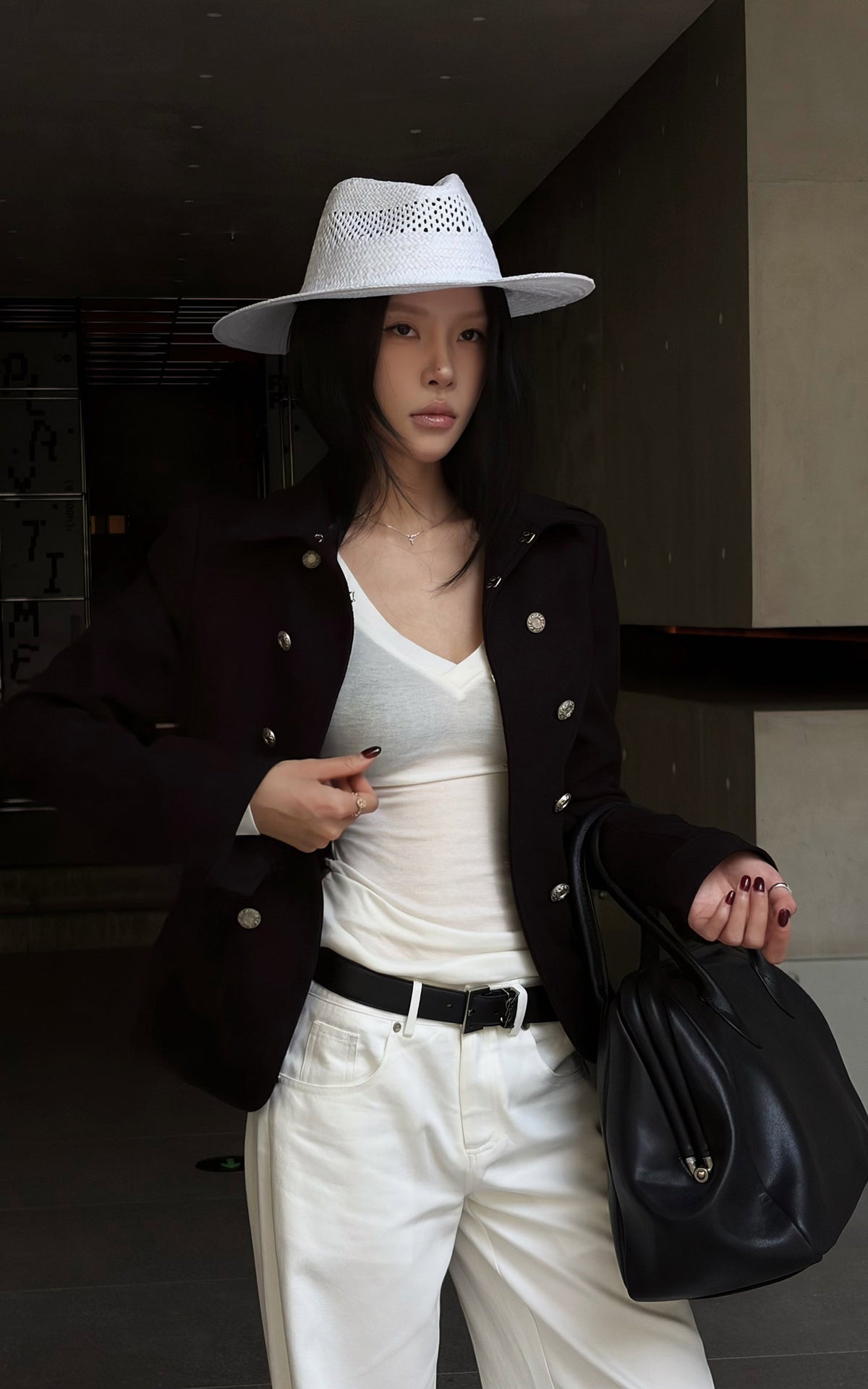 Hydrae Sculpted Waist Military Button Structured Blazer Jacket