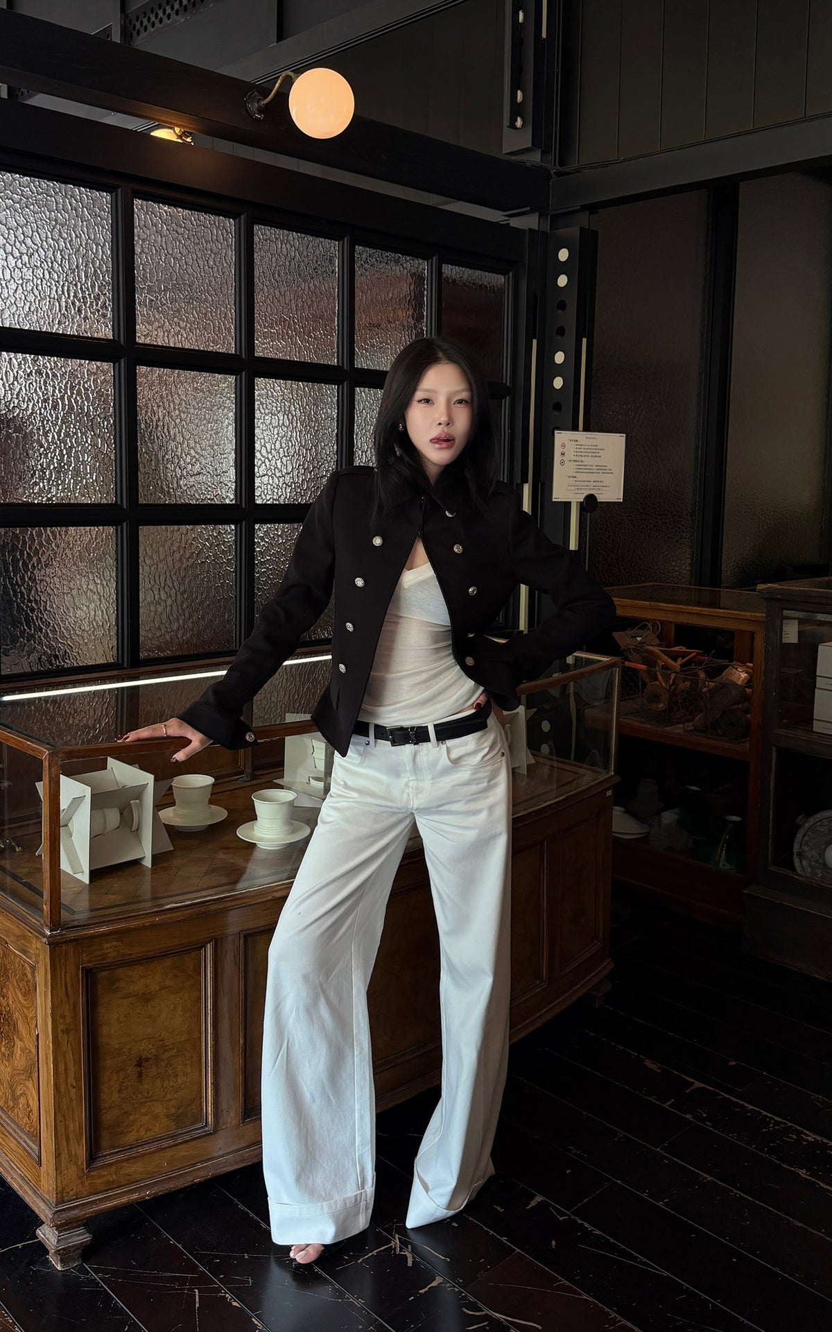 Hydrae Sculpted Waist Military Button Structured Blazer Jacket