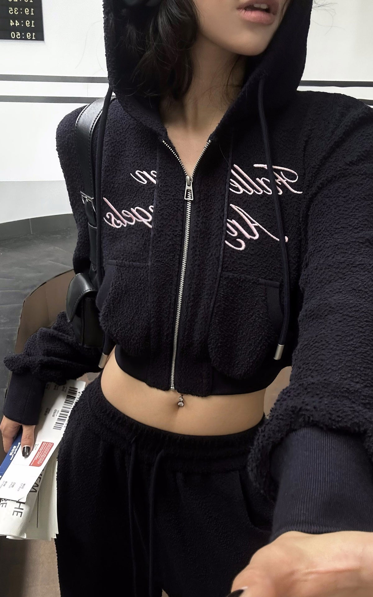 WARDEN EDGE Textured Fleece Cropped Hoodie &amp; Wide Leg Sweatpants Set