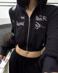 WARDEN EDGE Textured Fleece Cropped Hoodie & Wide Leg Sweatpants Set