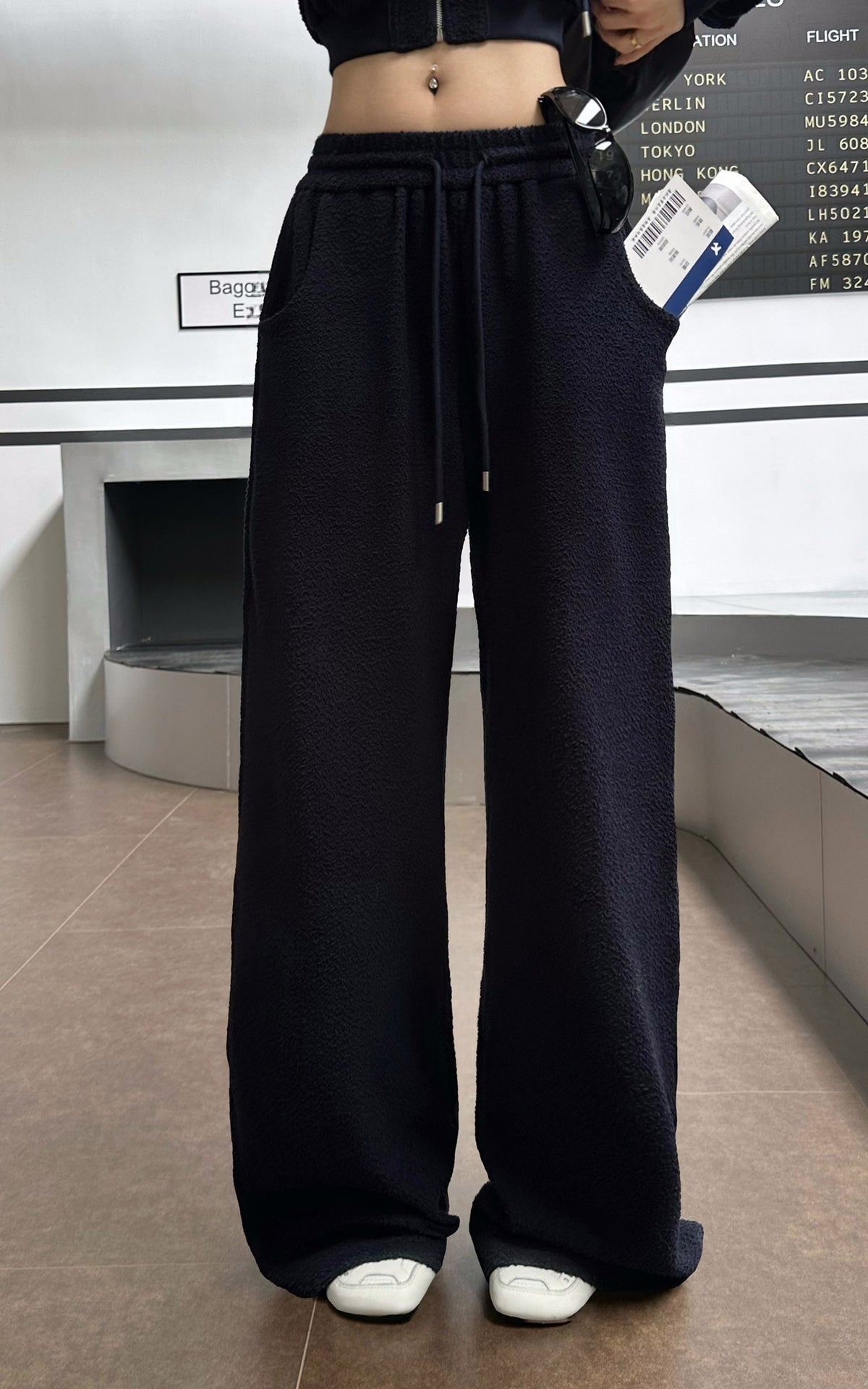 WARDEN EDGE Textured Fleece Cropped Hoodie &amp; Wide Leg Sweatpants Set