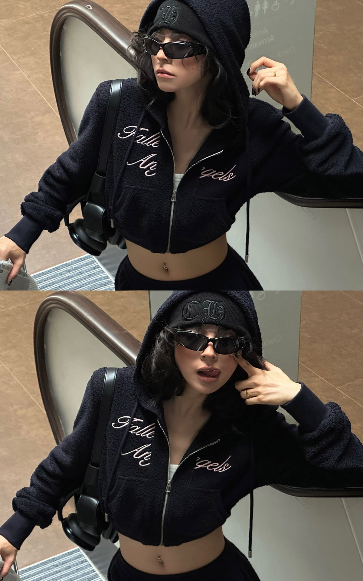 WARDEN EDGE Textured Fleece Cropped Hoodie &amp; Wide Leg Sweatpants Set