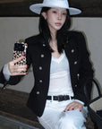Hydrae Sculpted Waist Military Button Structured Blazer Jacket