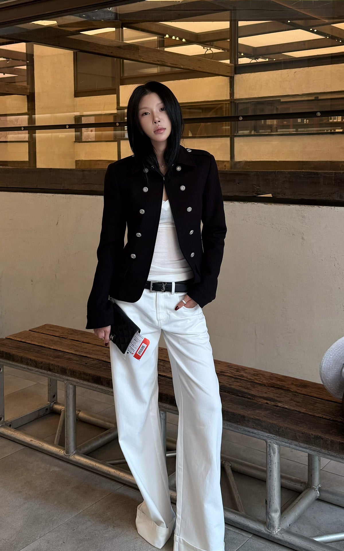 Hydrae Sculpted Waist Military Button Structured Blazer Jacket