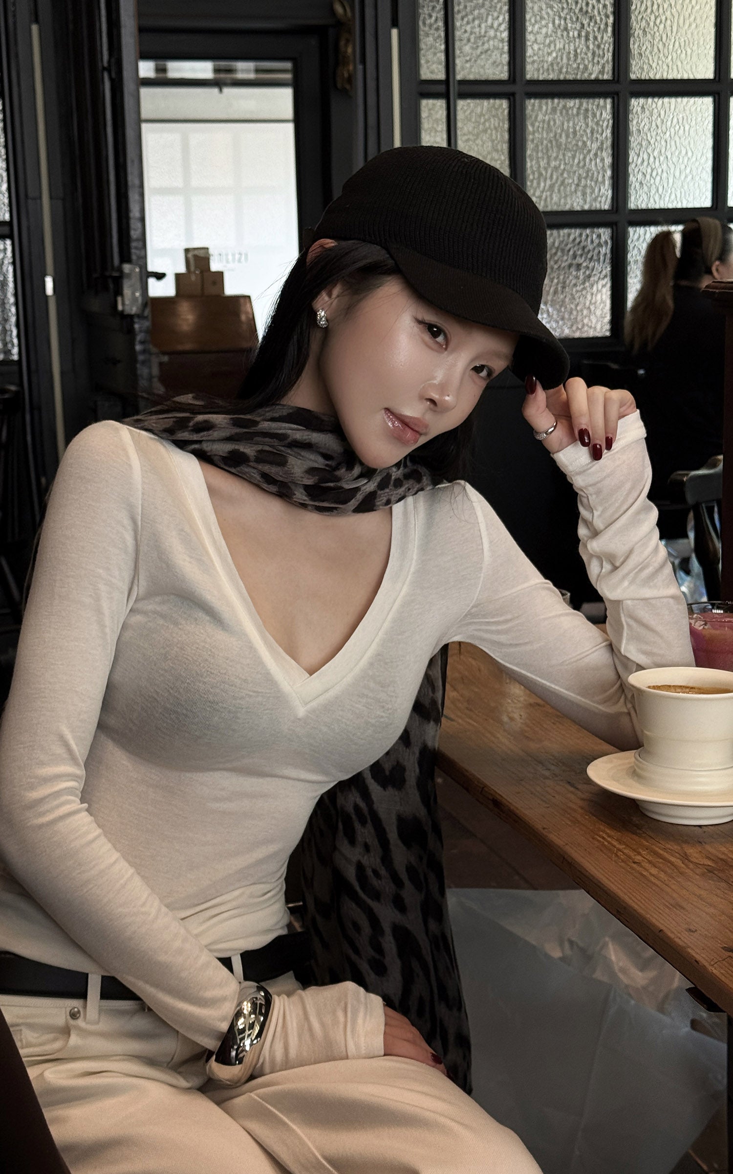 Hydrae Sheer V-Neck Second-Skin Long-Sleeve Top
