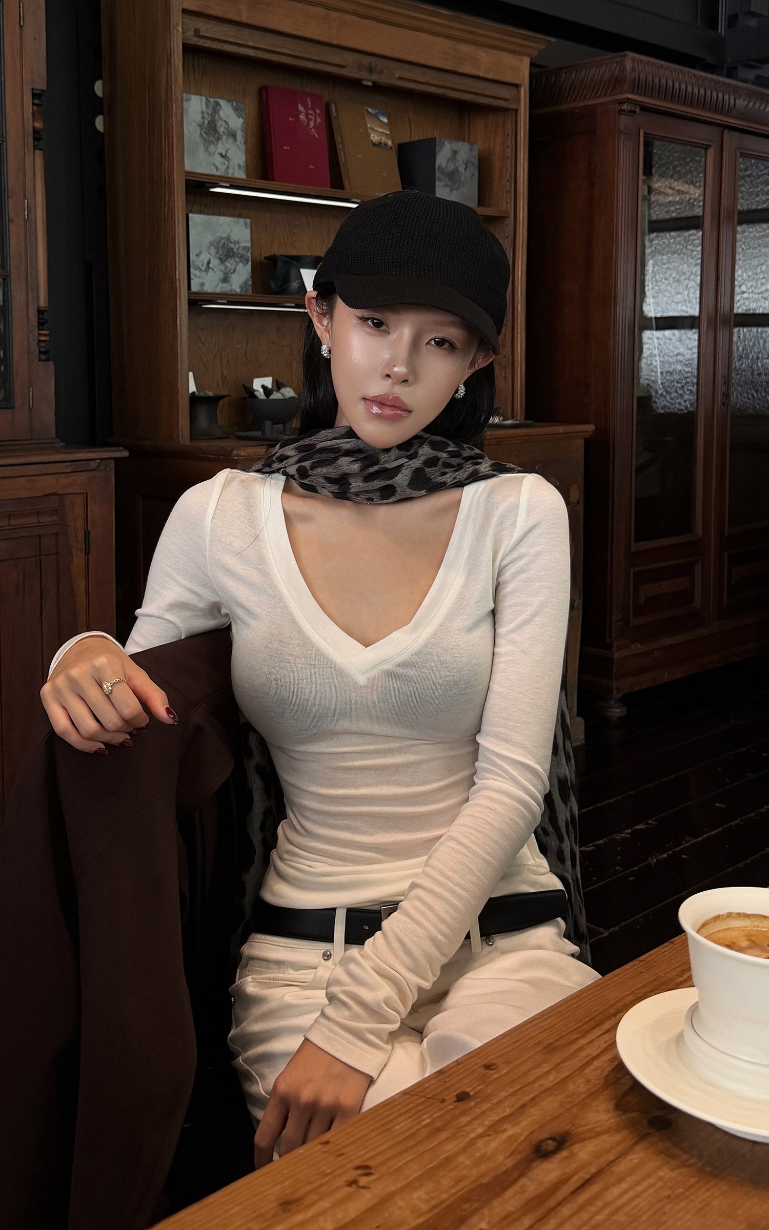 Hydrae Sheer V-Neck Second-Skin Long-Sleeve Top