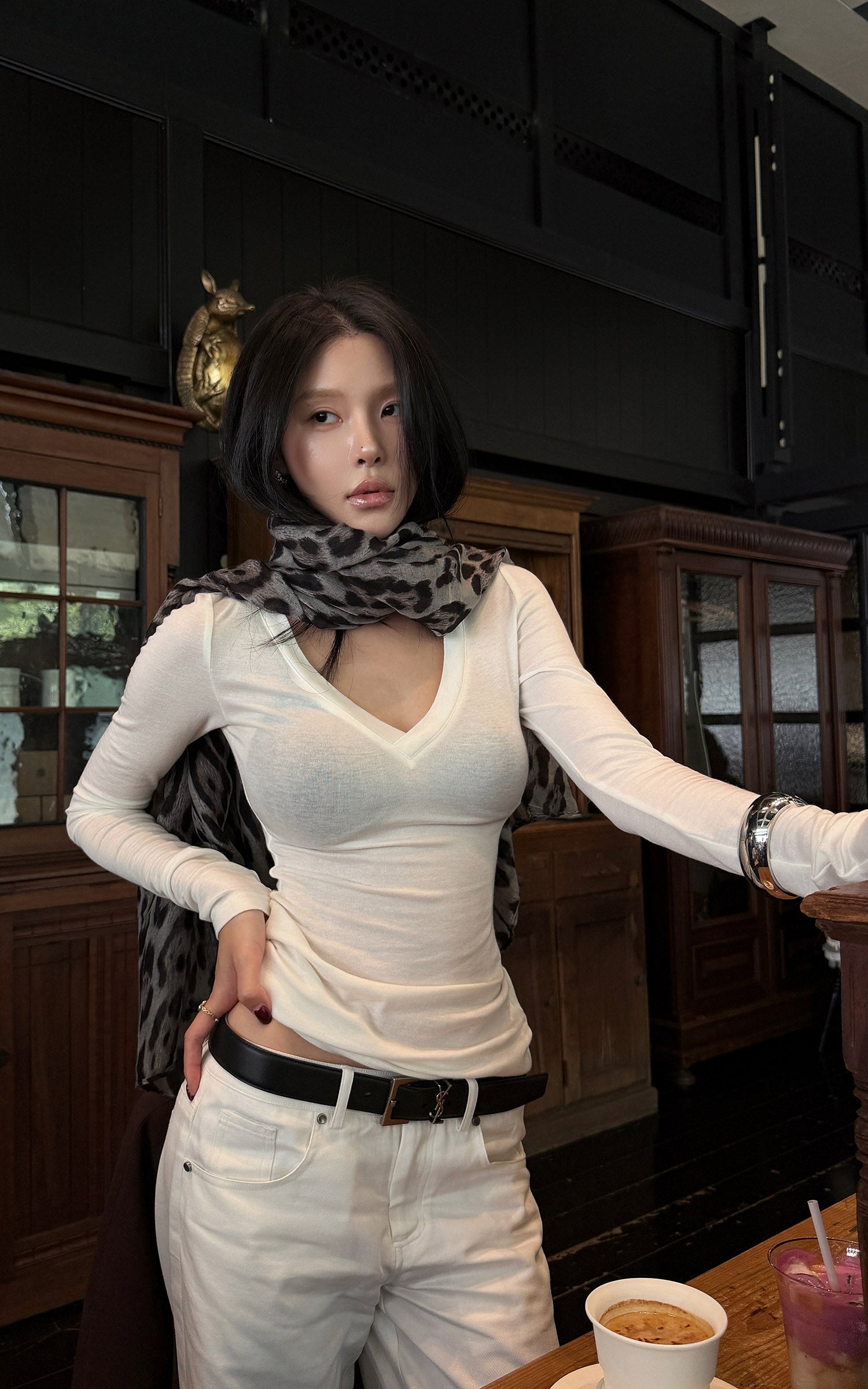 Hydrae Sheer V-Neck Second-Skin Long-Sleeve Top
