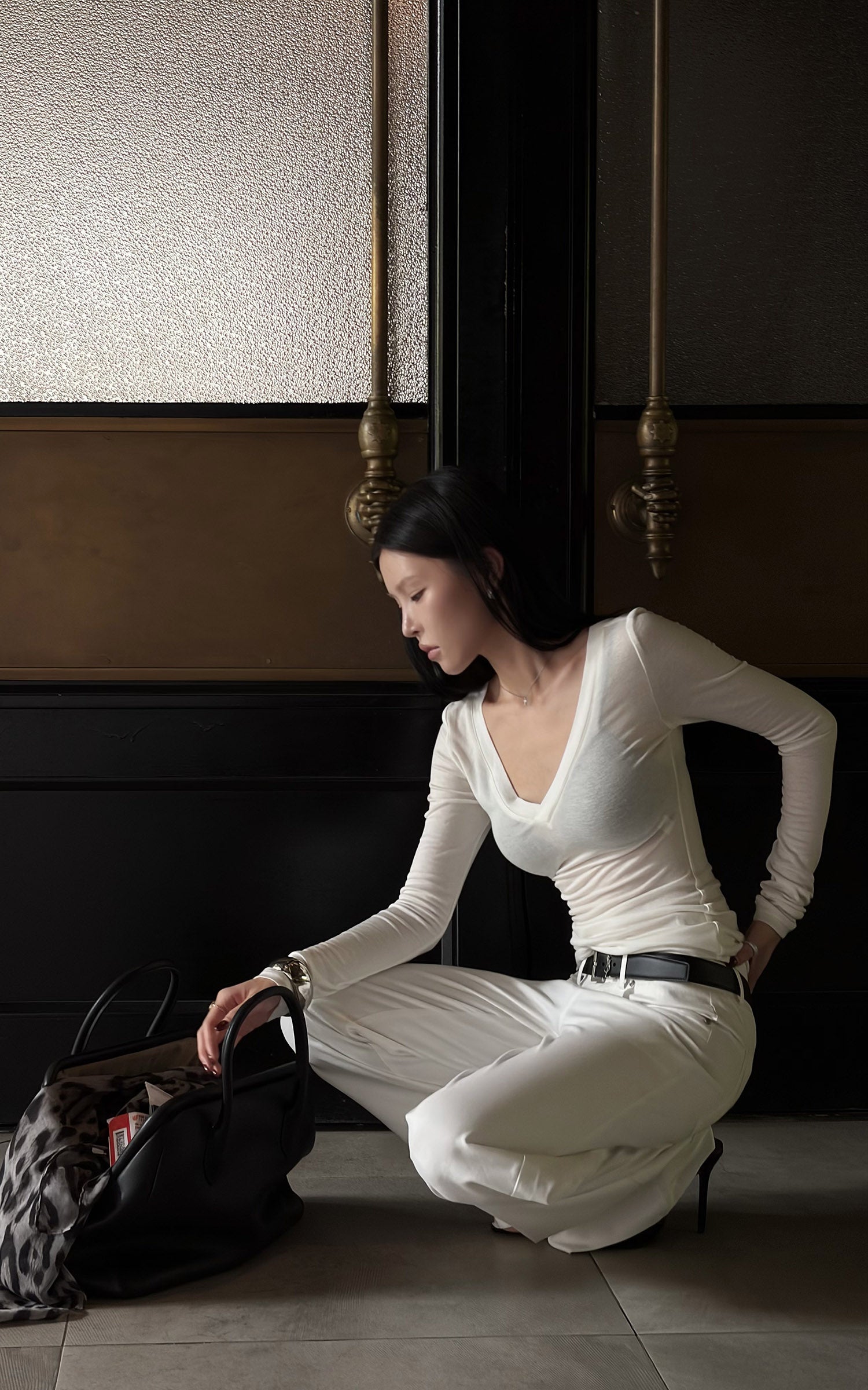 Hydrae Sheer V-Neck Second-Skin Long-Sleeve Top