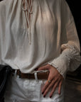 Hydrae Embellished Ruffle-Neck Tie-Front Blouson-Sleeve Top