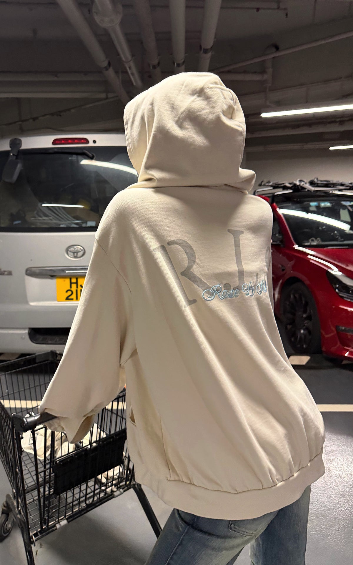 Rase le sol レイヤードダブルフードオーバーサイズグラフィックジップアップスウェットジャケット